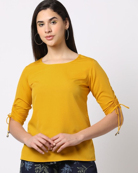 #HAWT - Round-Neck Top with Ruched Sleeves