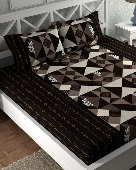 #CG HOMES - 180 TC Geometric Print Double Bedsheet with Pillow Covers