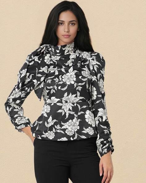 #FYRE ROSE - Floral Print Top with Tie-Up Bow