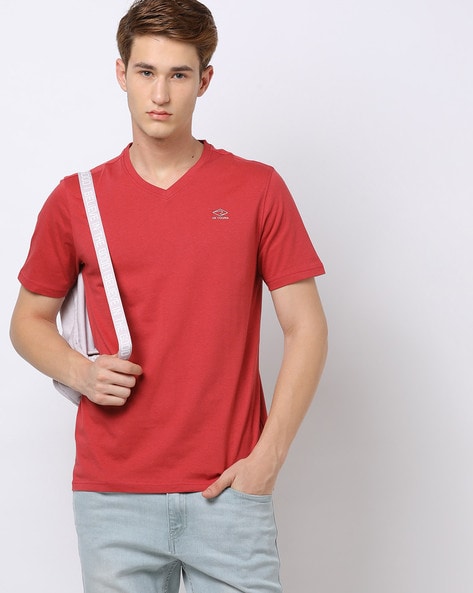 #LEE COOPER - Regular Fit V-Neck T-Shirt with Logo Print