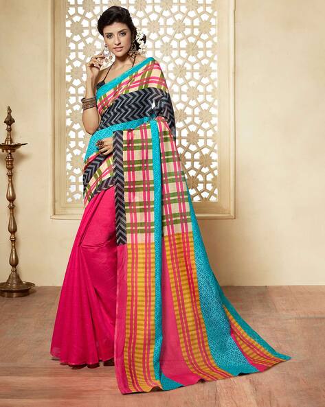 #SHAILY - Checked Saree with Contrast Border