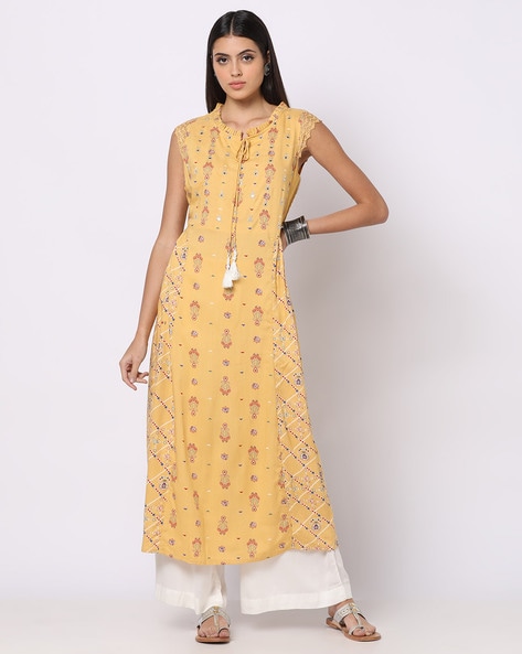 #FUSION - Printed A-Line Dress with Ruffled Neckline