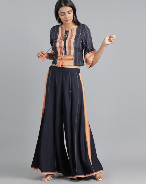 #W - Striped Crop Top & Palazzo Set | XS