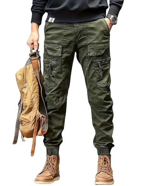 #POSHAX - Men Relaxed Fit Cargo Jogger Pants with Insert Pockets