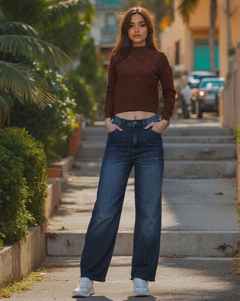 #BUDAJEANSCO - Women Mid-Washed Wide-Leg Jeans