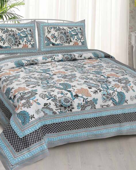 #JAIPURFABRIC - 240 TC Floral Print Double Bedsheet with 2 Pillow Covers