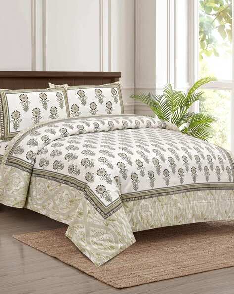 #JAIPURFABRIC - 150 GSM Floral Print Double Bedsheet with Pillow Covers