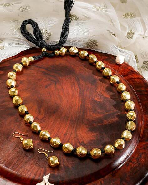 #RUBANS - Women Gold-Plated Beaded Necklace & Earrings Set