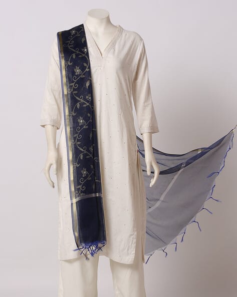 #AVAASAMIXN'MATCH - Floral Print Chanderi Dupatta with Tassels