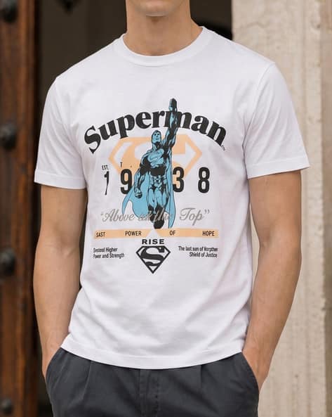 #SHEIN - Shein Short Sleeve Superman Chest Print Crew Tshirt