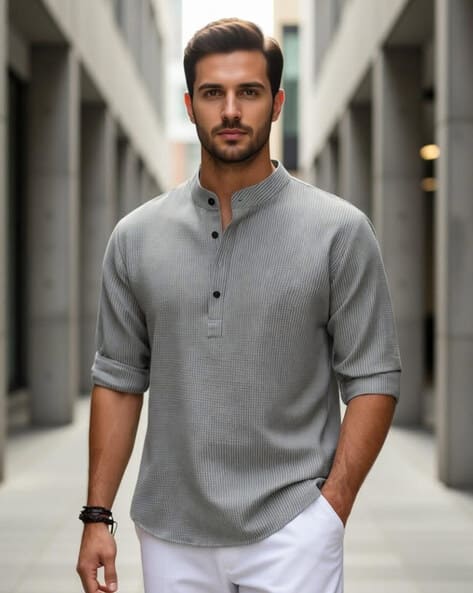 #HOODLER - Men Regular Fit Henley T-Shirt
