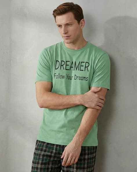 #SHEIN - Shein Men Short Sleeve Typographic Print Tshirt and Pyjama Set