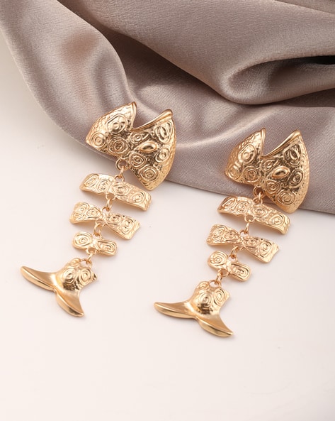 #SHEIN - Shein Women Elegant Push Back Closure Fish Design Dangler Earrings