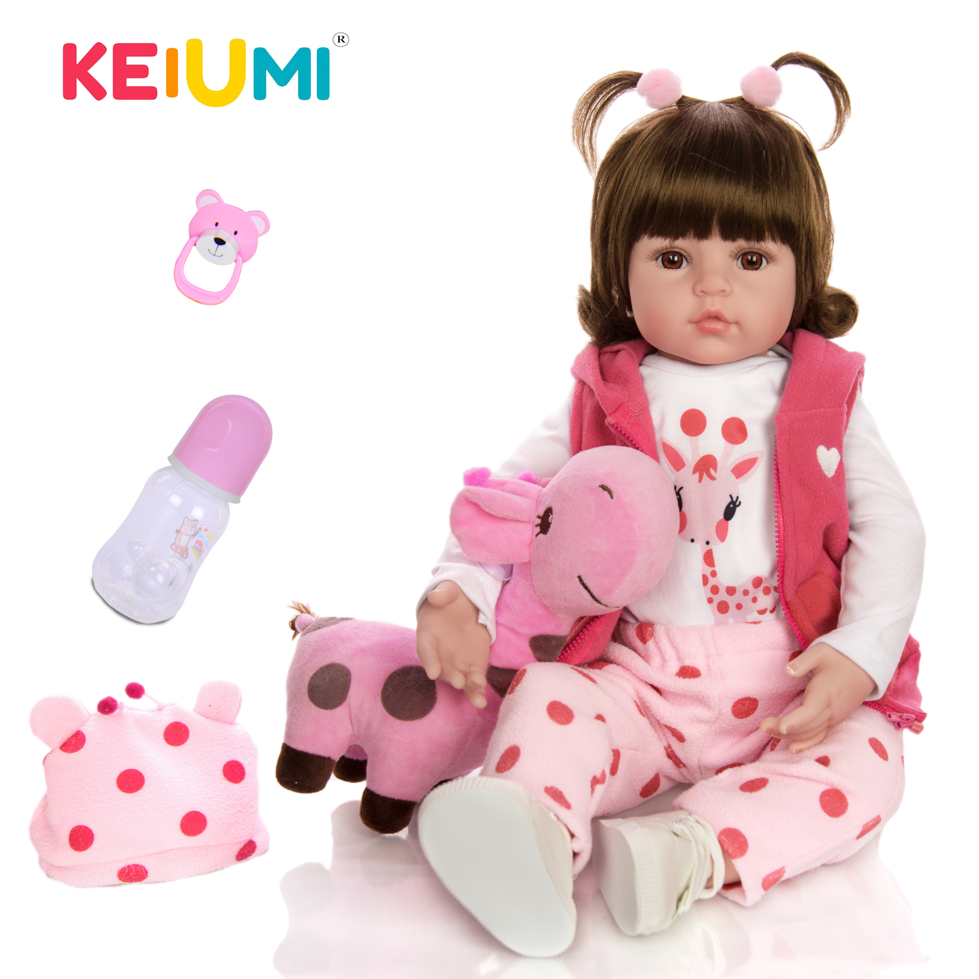 KEIUMI Hot Sale Reborn Baby Doll Toy Cloth Body Stuffed Realistic Baby Doll With Giraffe Toddler Birthday Christmas Gifts