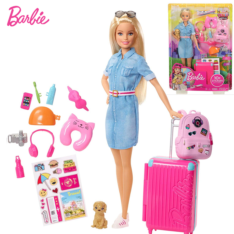 Original Barbie Dolls Brand Travel Girl with Puppy Assortment Fashionista Doll Toys for Children Birthday Gift Reborn Bonecas