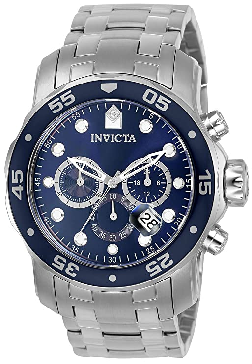 Invicta Men's Pro Diver Quartz Chronograph Watch with Stainless Steel Strap, Silver, 26 Model 0073)