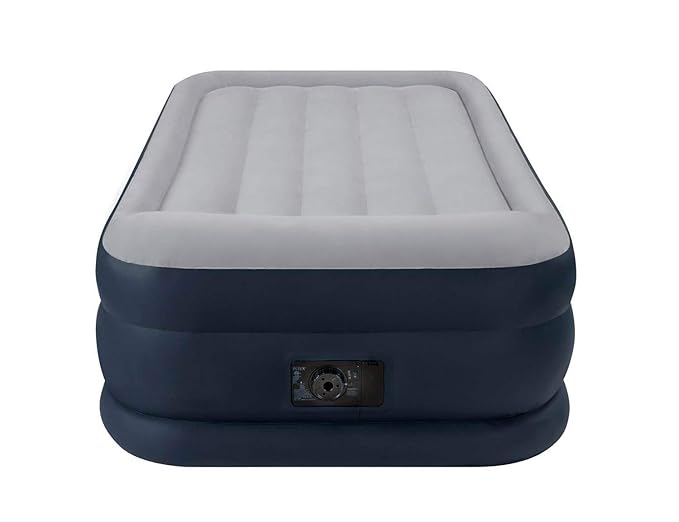 Intex Vinyl Deluxe Pillow Rest Raised Airbed With Soft Flocked Top For Comfort, Built-In Pillow And Electric Pump, Twin, Bed Height 16.75" - Grey