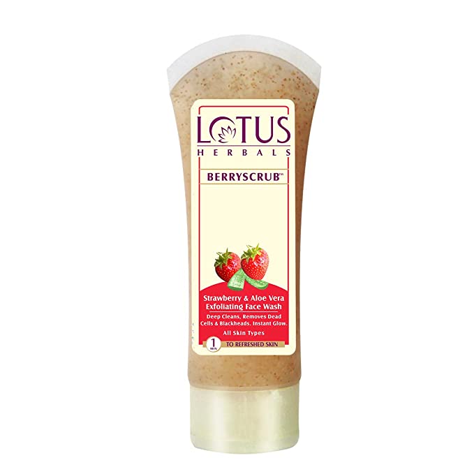 Lotus Herbal Berryscrub Strawberry and Aloe Vera Exfoliating Face Wash, 80g