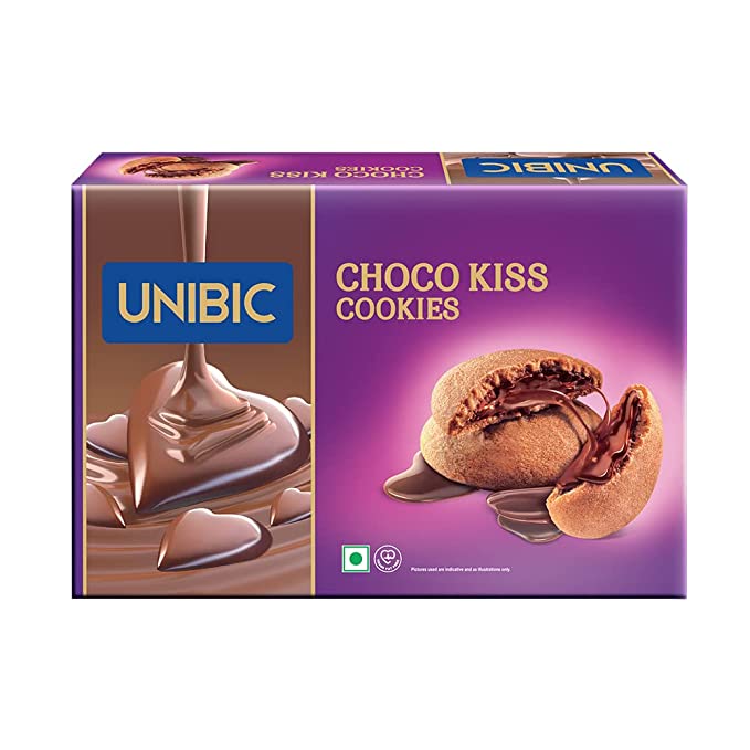 Unibic Foods India Pvt LTD Choco Kiss Cookies 250g, Filled with Chocolate, Rich & Indulgent Snack Delicious Creamy Flavors, Crunchy and Choco Cream Centred Biscuits Made for Chocoholics