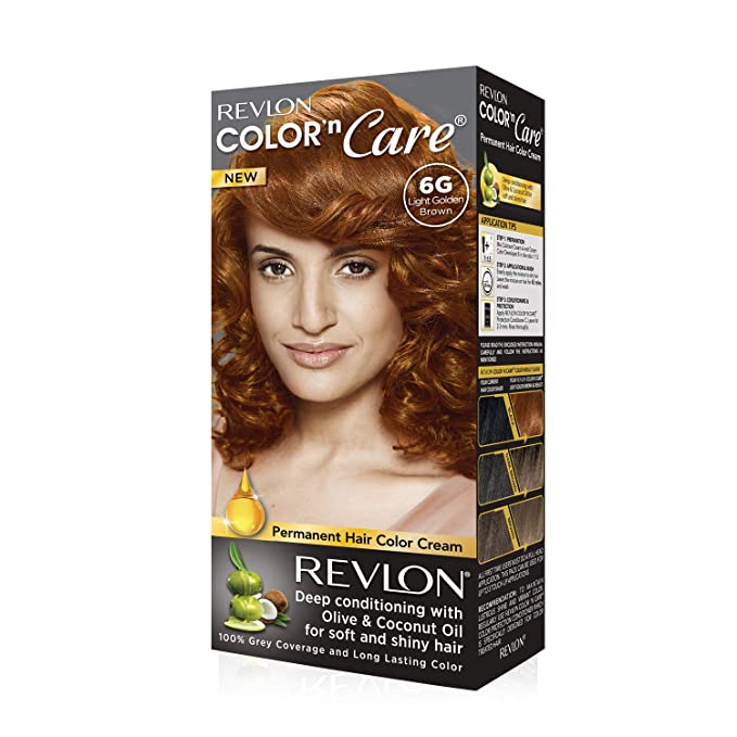 Revlon Color N Care Permanent Hair Color Cream, Light Golden Brown 6G, 40g