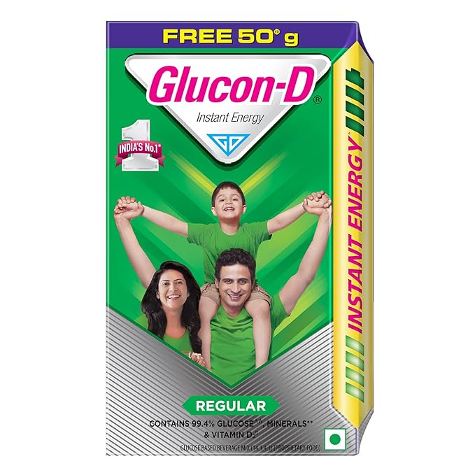 Glucon-D Regular Glucose Powder(450g+ 50g, Refill)| For Tasty & Healthy Glucose Drink| Provides Instant Energy| Vitamin D2 Supports Immunity|