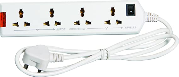 Havells 4 Way Extension Board With Surge & Spike Protection|For Power Requirements up to 1440W |1.5 Mtr ISI Certified Copper Wire| LED Indicator | Rating -6A, 240V | Home & Office Use