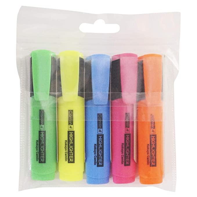Camlin Kokuyo Chisel Point Office Highlighter - Pack of 5 Assorted Colors