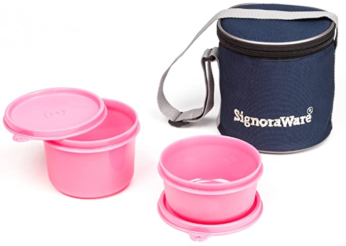 Signoraware Executive Small Lunch Box with Bag, 15cm, Pink