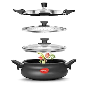 [Apply Coupon] - Pigeon By Stovekraft All in One Super Cooker Aluminium with Outer Lid Induction and Gas Stove Compatible 3 Litre Capacity for Healthy Cooking (Black)