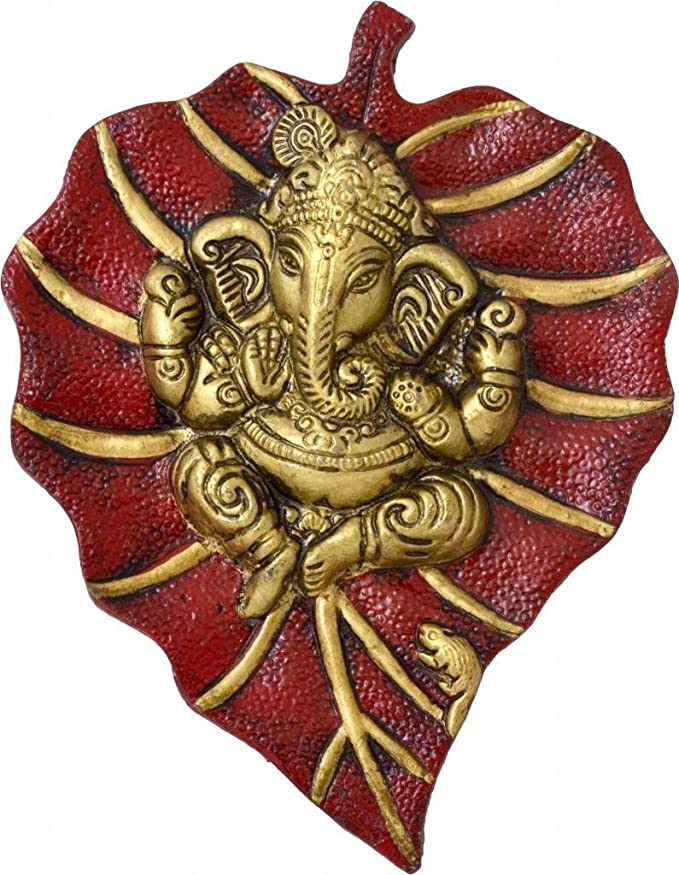 eCraftIndia Lord Ganesha on Red Leaf (LxWxH - 6INx0.5INx7IN)