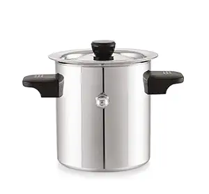 Pigeon-Elegant Stainless Steel Milk Cooker/Boiler/Pot with Handle,Lid,Knob,Whistle | Capacity:2Ltr | Gas and Induction Compatible with Whistle Indication.