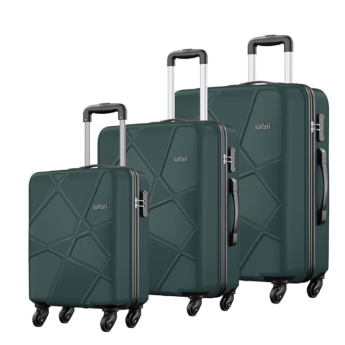 Safari Pentagon Set of 3 (Cabin + Medium + Large) Trolley Bags Hard Case Polypropylene 4 Wheels 360 Degree Wheeling Luggage, Travel Bags, Suitcase for Travel, Trolley Bags for Travel, Dusk Green