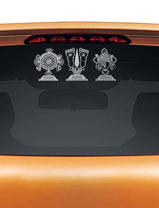 WallDesign Vinyl Balaji Shanku Chakra Naama Car Sticker, 12 x 0.1 x 6 Inches, Silver