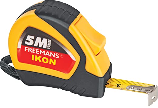 FREEMANS IKON 5m:19mm Steel Inchi Measuring Tape - 5m (Yellow & Black) With Unbreakable ABS case || Soft Grip Bi-material Case || Auto-lock and Belt Clip