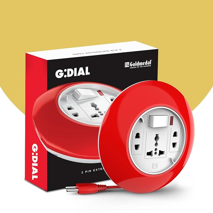 Goldmedal G-Dial 2 Pin Plug 5-Meter Extension Cord | Universal Socket & 2-Pin Sockets | Master Switch with Indicator | Ultra-Smooth Rotation | Extension Board for Home & Office |-Pack of 1