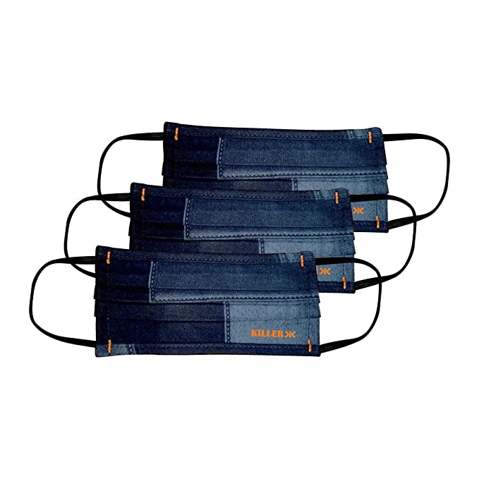 KILLER Men's Denim Face Mask (Pack of 3) (KM-011_Indigo_Free)