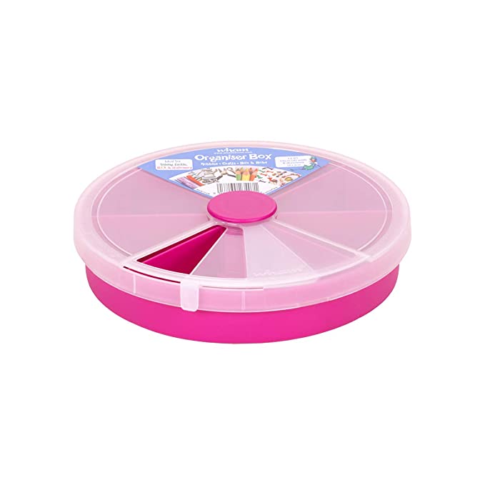 Primeway® Wham Round Organiser Plastic Box with 8 Divisions, 19x19x4cm, Pink