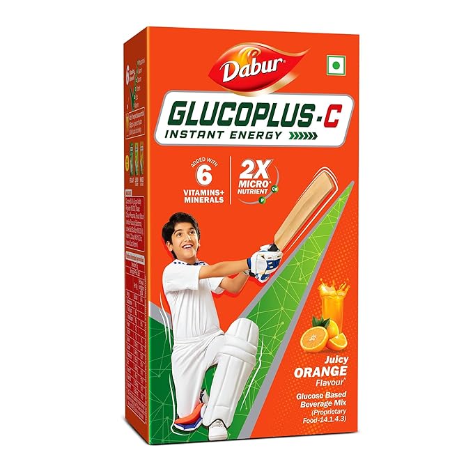 DABUR Gluco PlusC Instant Energy Glucose Powder (Orange), 1kg | Enriched with Calcium & Vitamin C | 99.4% Pure Glucose | Refreshes Body & Helps Recover from Heat-Induced Fatigue