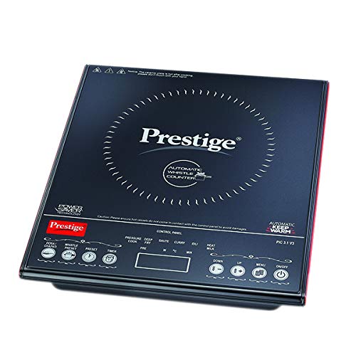 Prestige PIC 3.1 V3 2000 Watts Induction Cooktop | Patented Automatic Whistle Counter | 4KV Surge Protection | 7 Preset Indian Menu Options With Timer | Touch Button | Black | 1Y Warranty | BIS