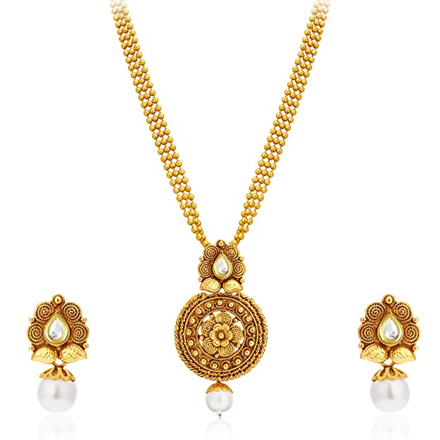 Sukkhi Graceful Pearl Gold Plated Wedding Jewellery Kundan Necklace Set For Women (2581NKDP450)