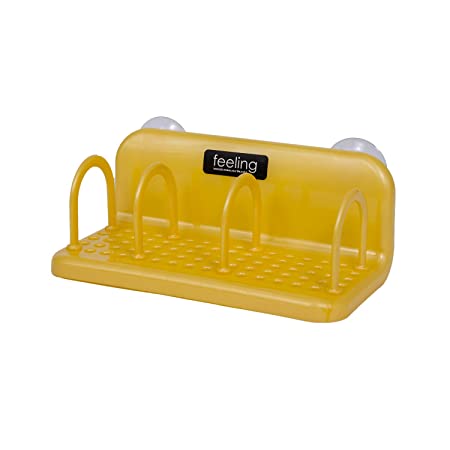 Inomata Feeling 0085 Plastic Separation Shelf with Suction Cup Type Drain Rack (Yellow)