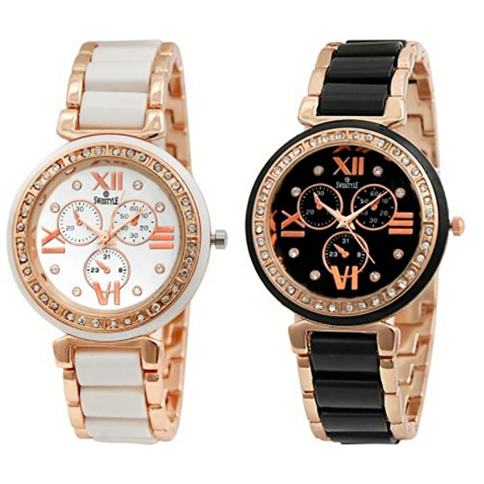 SWISSTYLE Analogue Women's Watch (White Dial White Colored Strap) (Pack of 2)