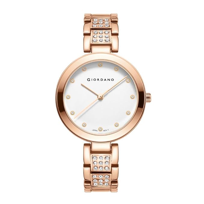 Giordano Eleganza Collection Analog Watch for Women with Crystal-Studded Strap & Diamond Indices