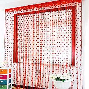 Pindia 6 feet 1 PC Red String Net Heart Design Door Window Curtain