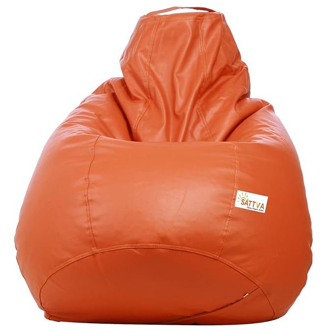 Sattva Classic XXL Bean Bag Filled with Beans | Faux Leather Bean Bag Chair for Adults & Kids | Pre-Filled Comfortable Seating for Home, Bedroom, Living Room, Office, Balcony Use  -  Orange