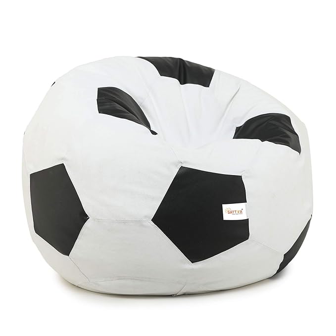 SATTVA XXXL Football Bean Bag Filled with Beans | Faux Leather Bean Bag for Adults & Kids | Pre-Filled Comfortable Seating for Living Room, Bedroom, Home & Office  -  White & Black