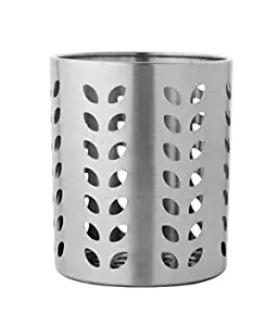 Dynore Stainless Steel Leaf Hole Cutlery Holder Spoon Holder, Pen Holder, Brush Stand (Round) (D*W*H)(9X9X11 cm)
