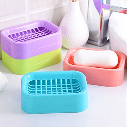 Pindia 2Pc Double Draining Portable Plastic Grid Soap Dish Organizer Box