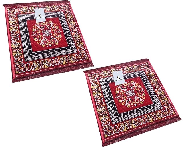 Kuber Industries Traditional Square Carpet/Pooja Mat|Square Shape & Soft Velvet Material|Maditation Prayer Mat|Size 60 X 60 Cm,Pack of 2 (Red)