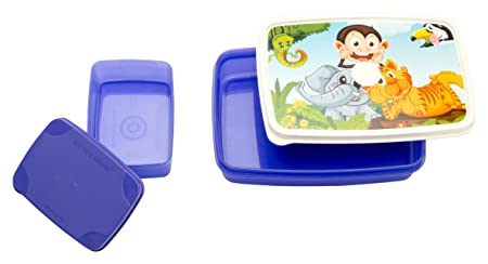 Signoraware Jungle Time Compact Plastic Lunch Box Set, 2-Pieces, Violet